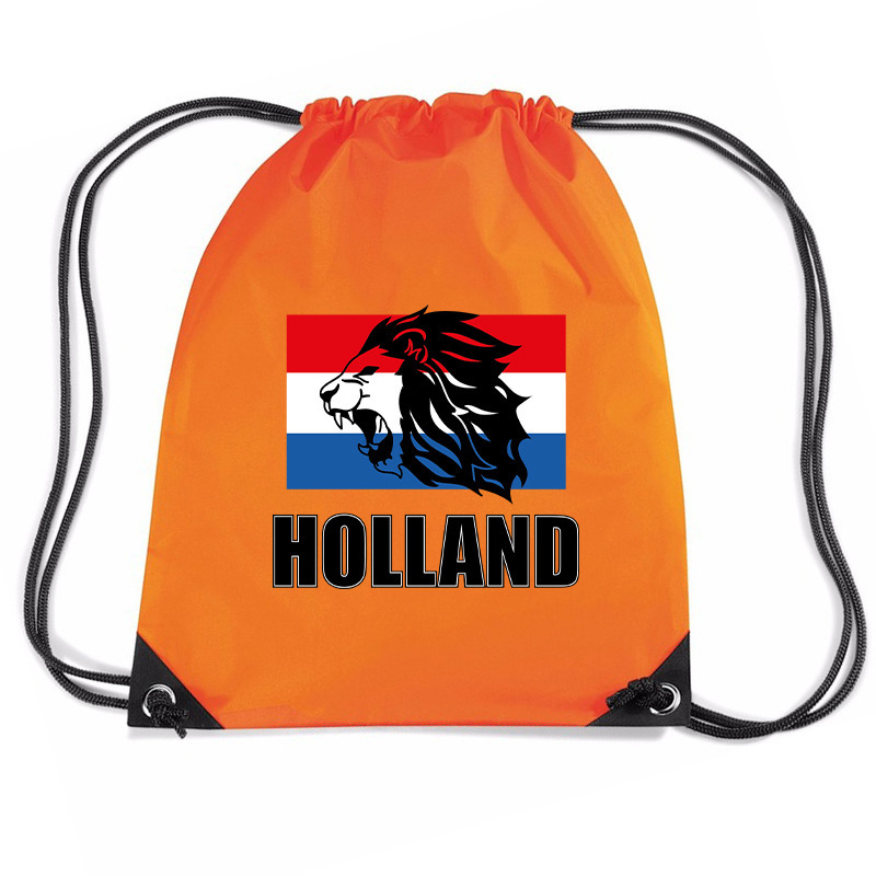 Holland leeuw voetbal rugzakje - sporttas met rijgkoord oranje