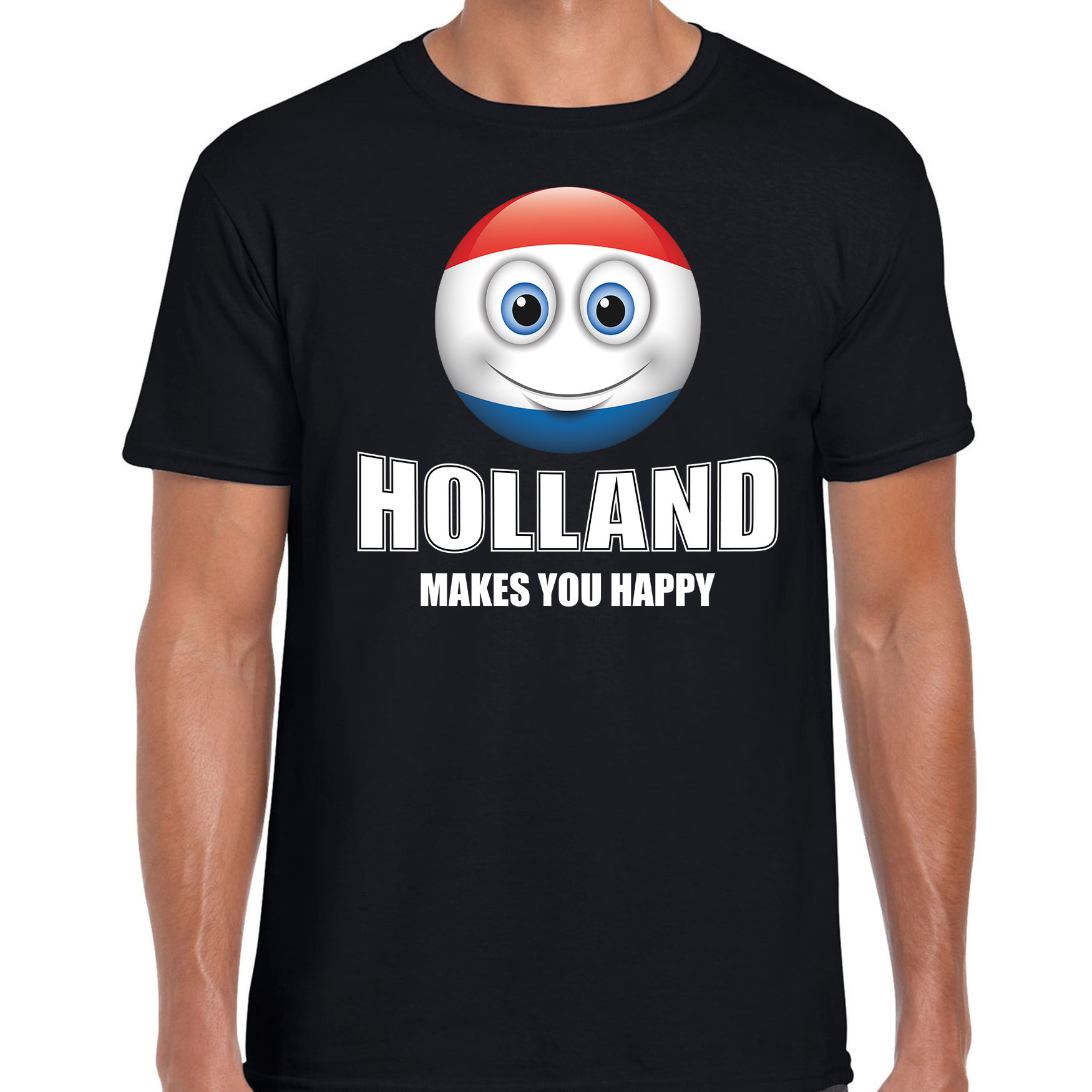 Holland makes you happy landen t-shirt Nederland zwart voor heren met emoticon