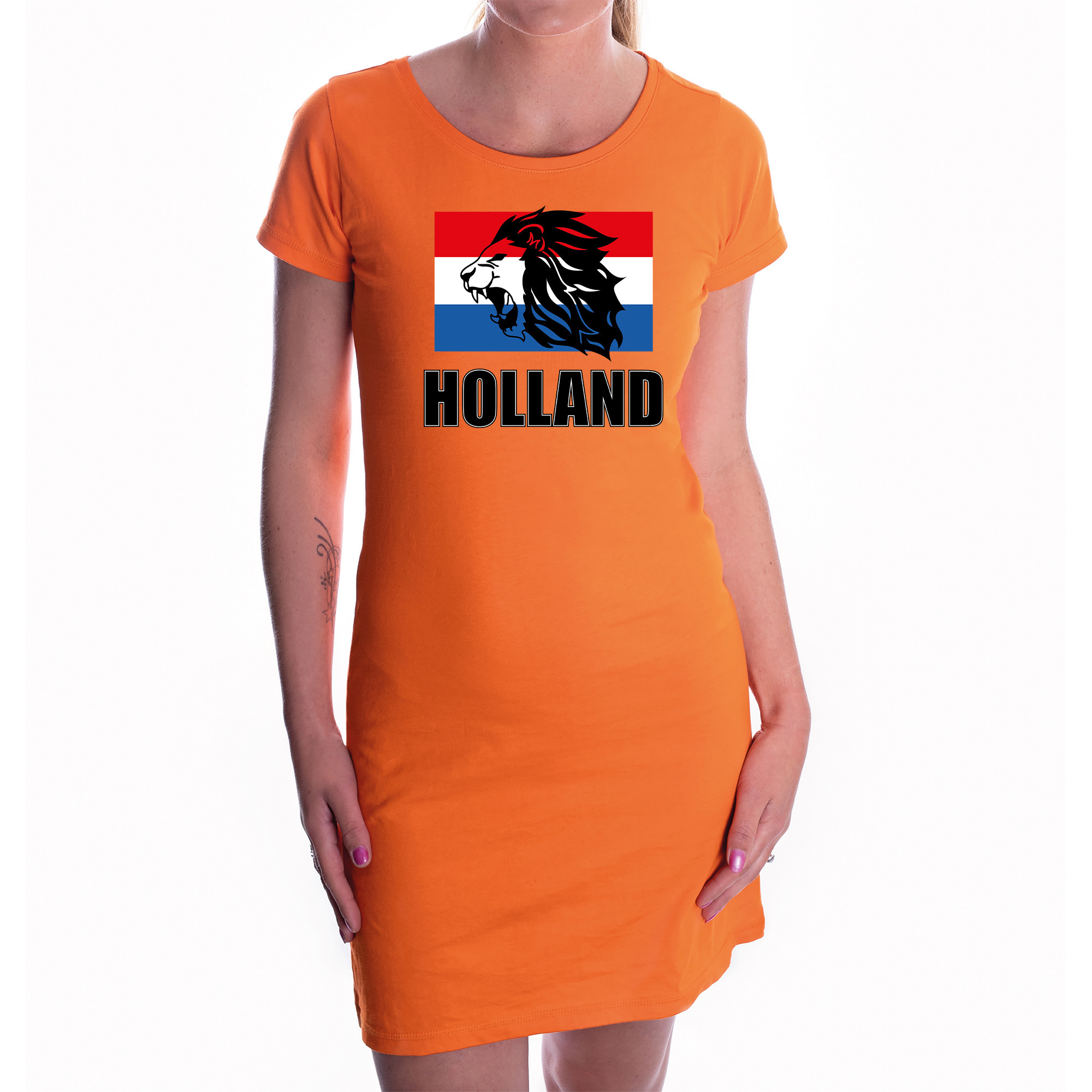 Holland met leeuw en vlag oranje jurkje Holland / Nederland supporter EK/ WK voor dames