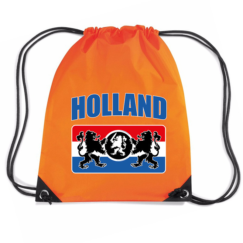 Holland met wapenschild voetbal rugzakje - sporttas met rijgkoord oranje