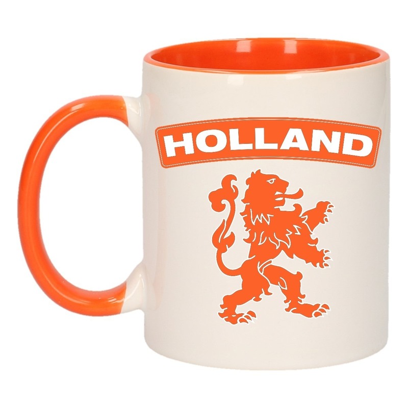 Holland oranje leeuw mok/ beker oranje wit 300 ml