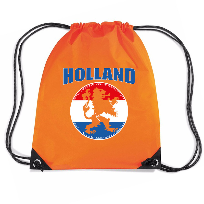 Holland oranje leeuw voetbal rugzakje - sporttas met rijgkoord oranje