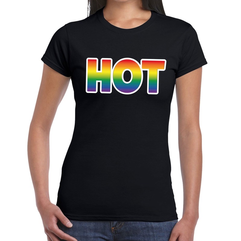 Hot gay pride t-shirt zwart voor dames