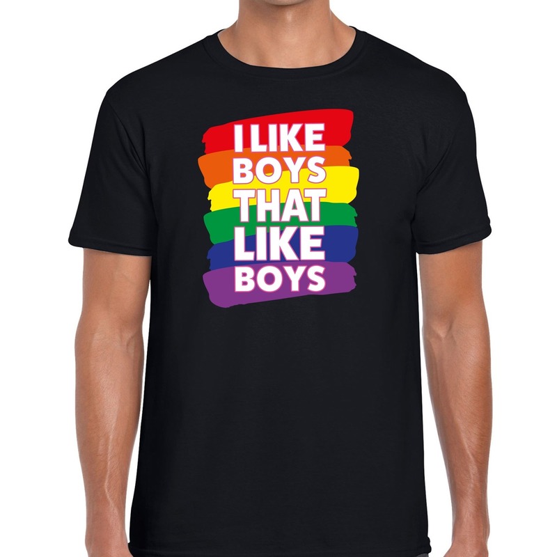 I like boys that like boys gay pride t-shirt zwart heren