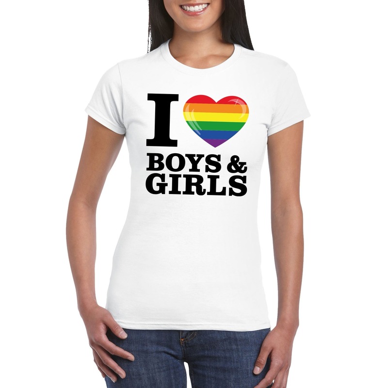 I love boys & girls regenboog t-shirt wit dames