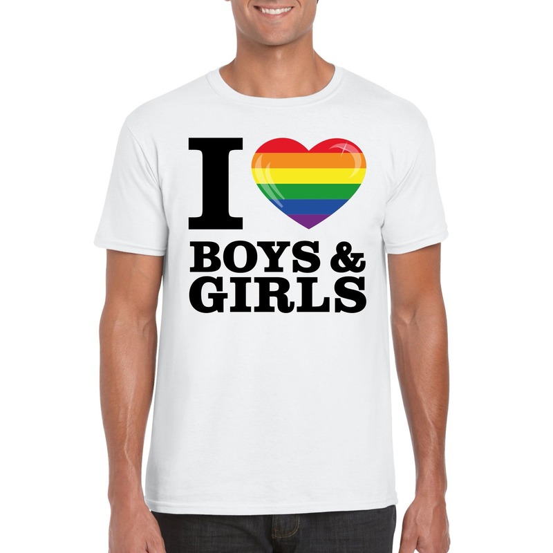 I love boys & girls regenboog t-shirt wit heren