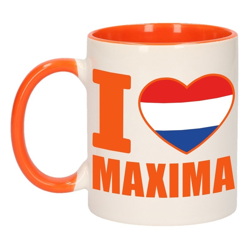 I love Maxima mok/ beker oranje wit 300 ml