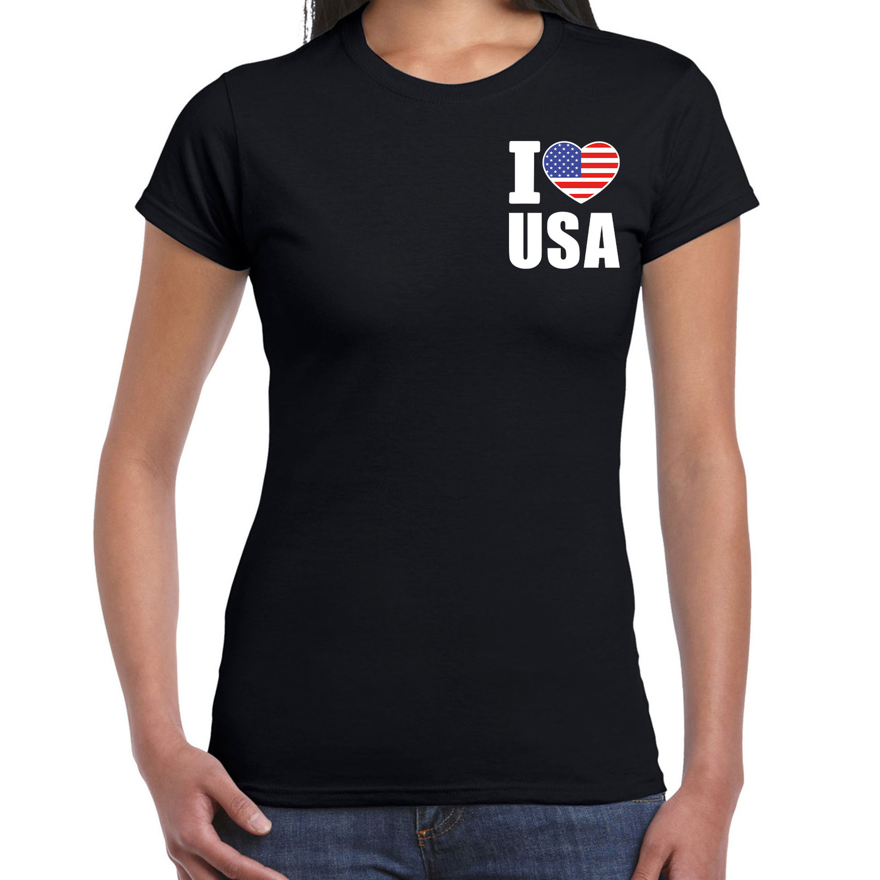 I love usa t-shirt Amerika zwart op borst voor dames