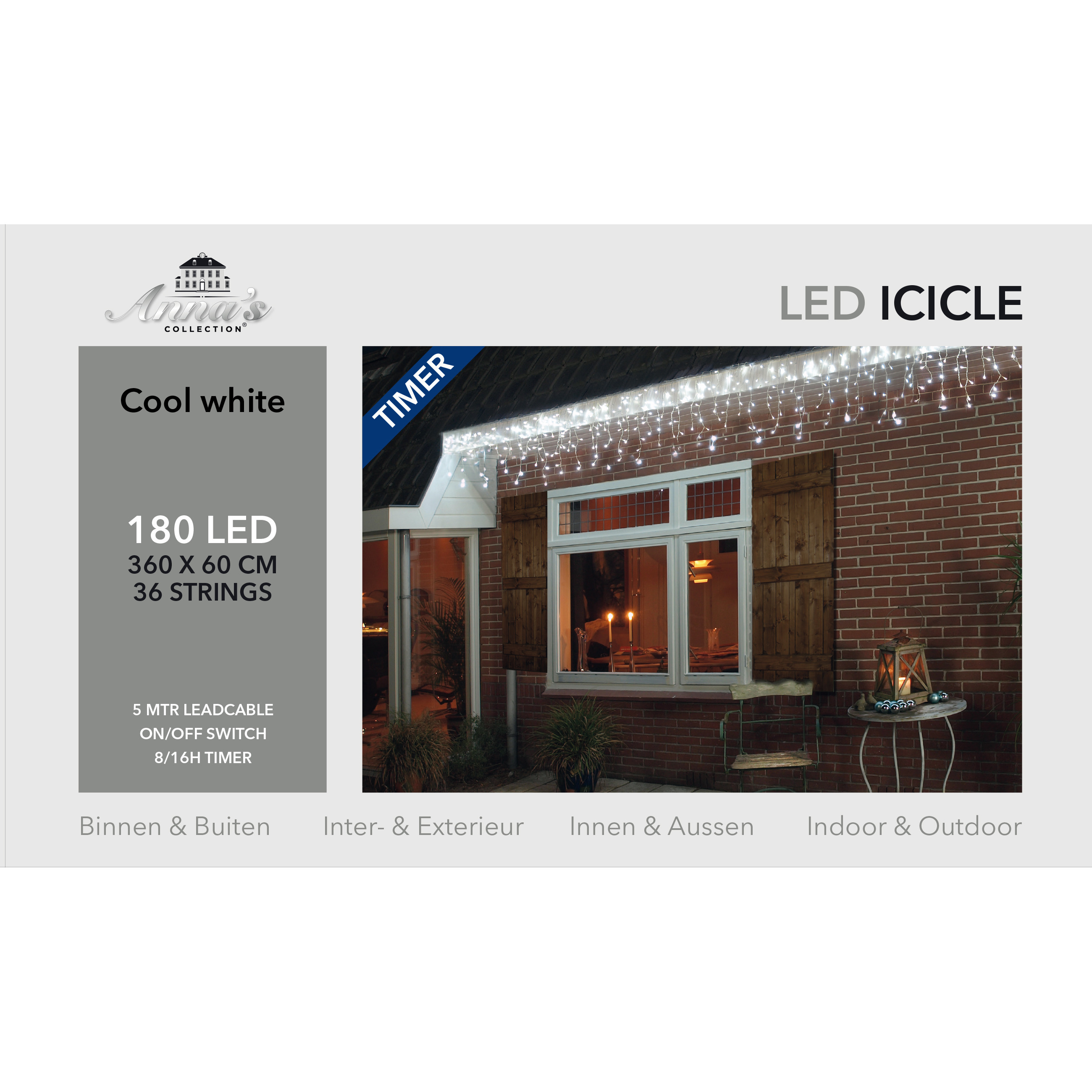 IJspegelverlichting lichtsnoer met 180 lampjes helder wit 360 x 60 cm