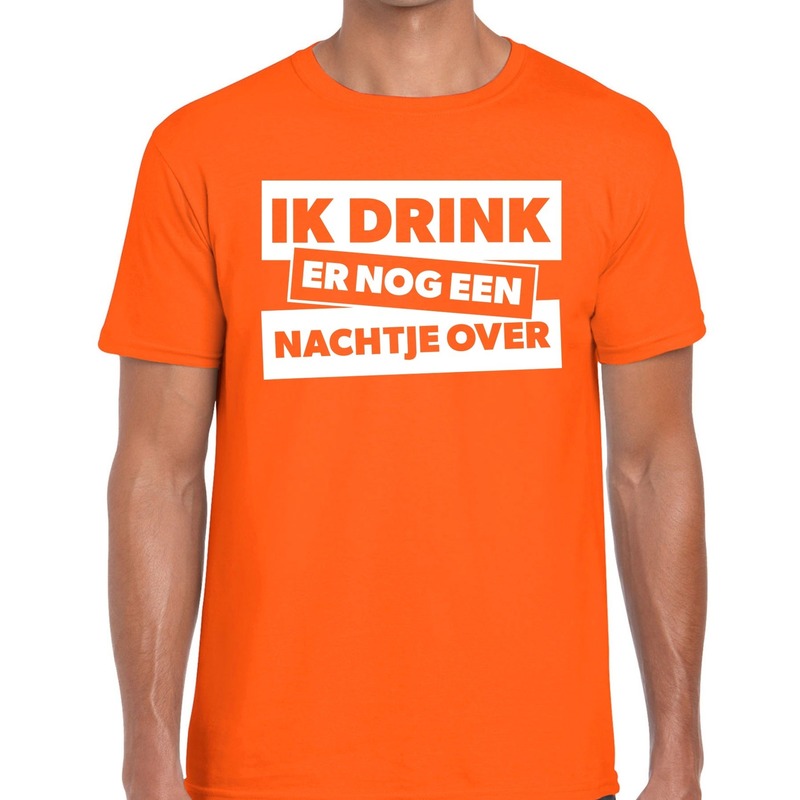 Ik drink er nog een nachtje over tekst t-shirt oranje heren