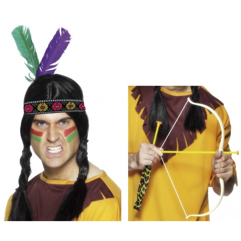 Indianen accessoires verkleedset hoofdband en pijl en boo