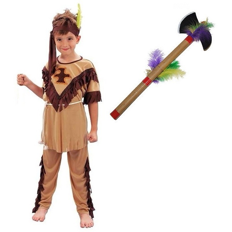Indianen kostuum maat M met tomahawk voor kinderen