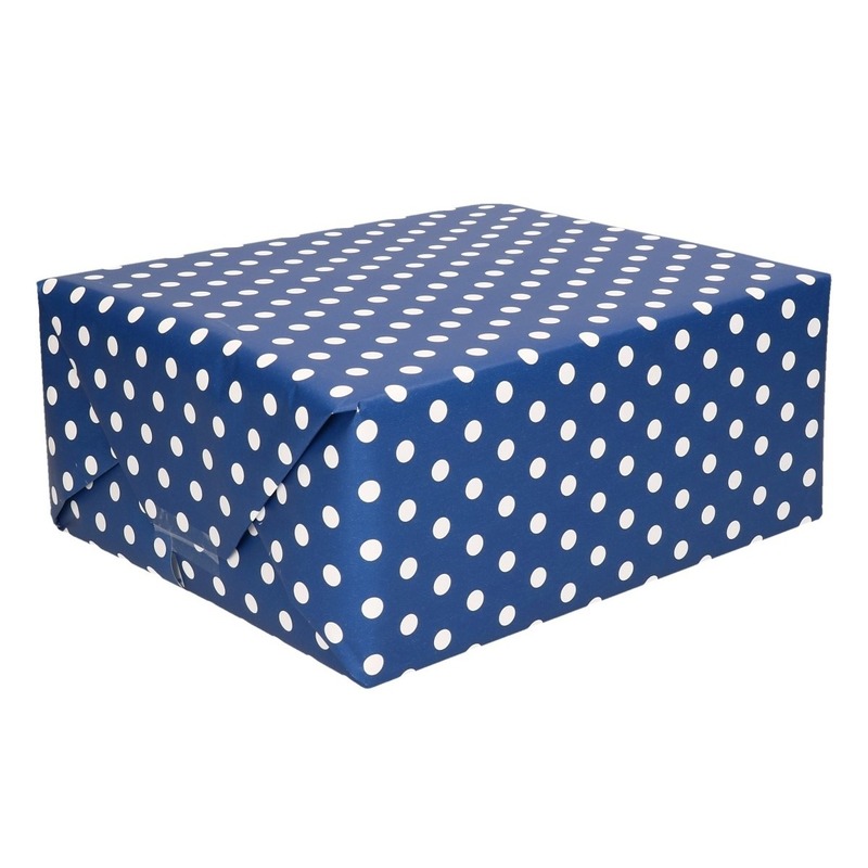 Inpakpapier/cadeaupapier blauw met witte stippen 200 x 70 cm rol