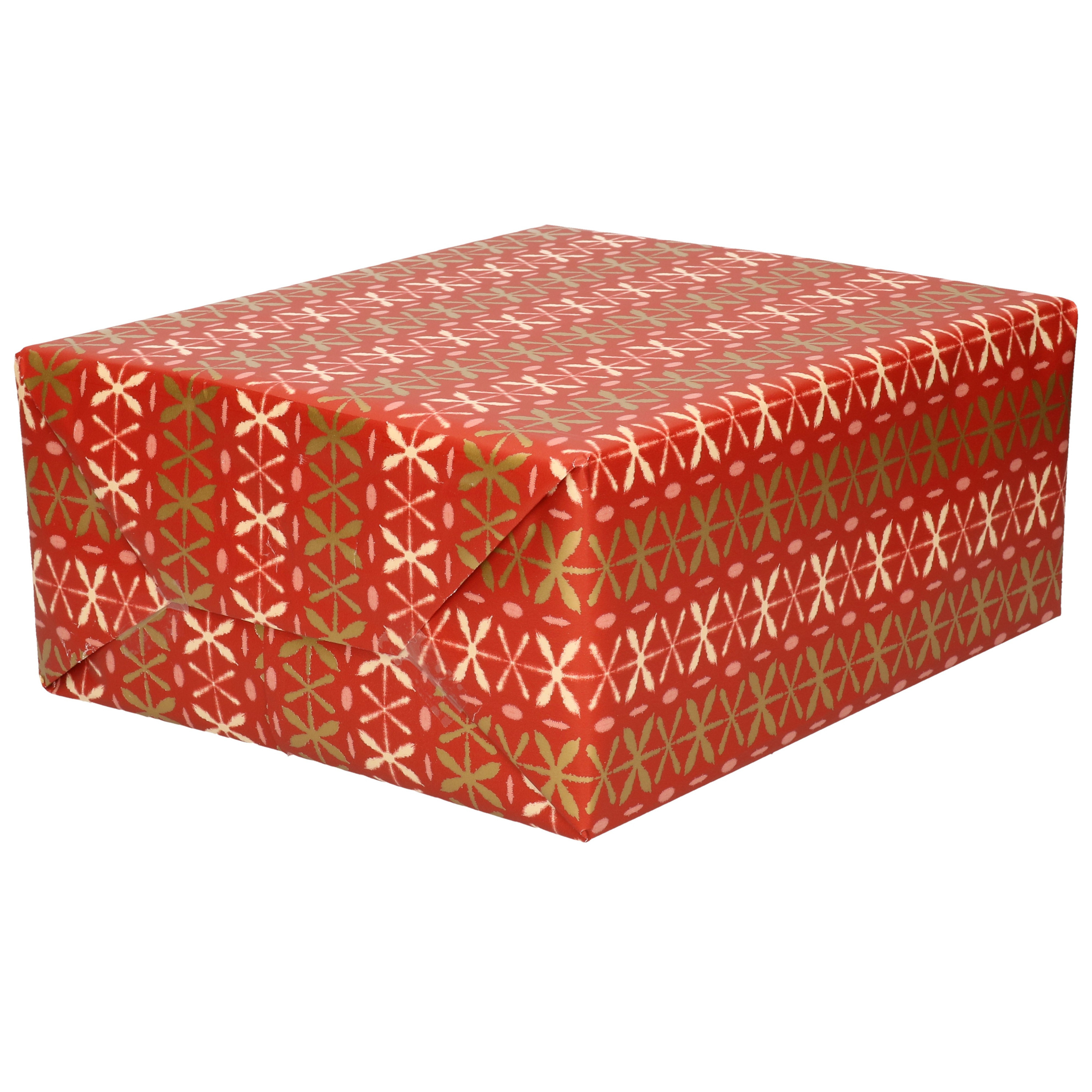 Inpakpapier/cadeaupapier - rood - roze/gouden kruisjes - 200 x 70 cm