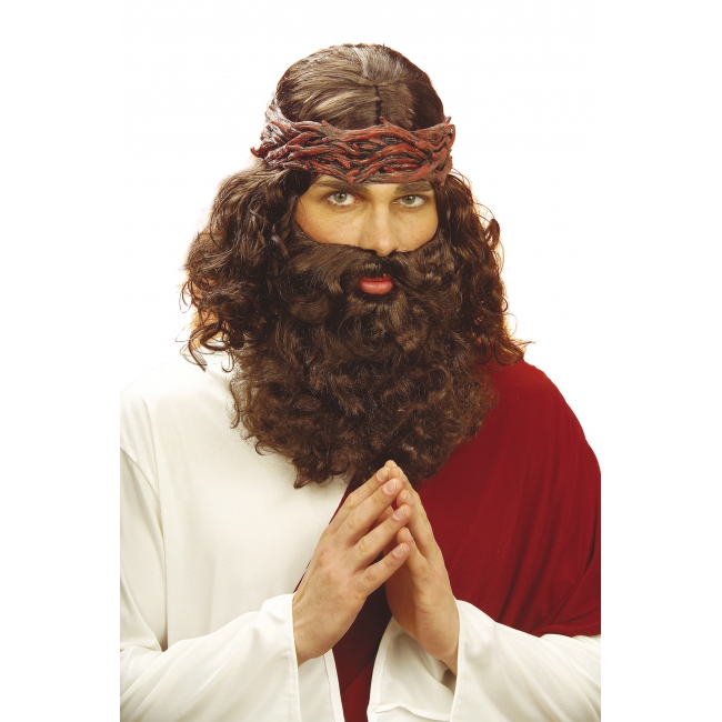 Jezus verkleed pruik bruin met baard