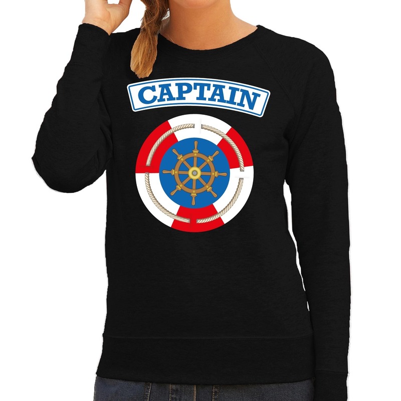 Kapitein/captain verkleed sweater zwart voor dames