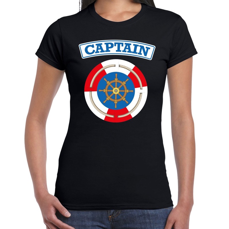 Kapitein/captain verkleed t-shirt zwart voor dames