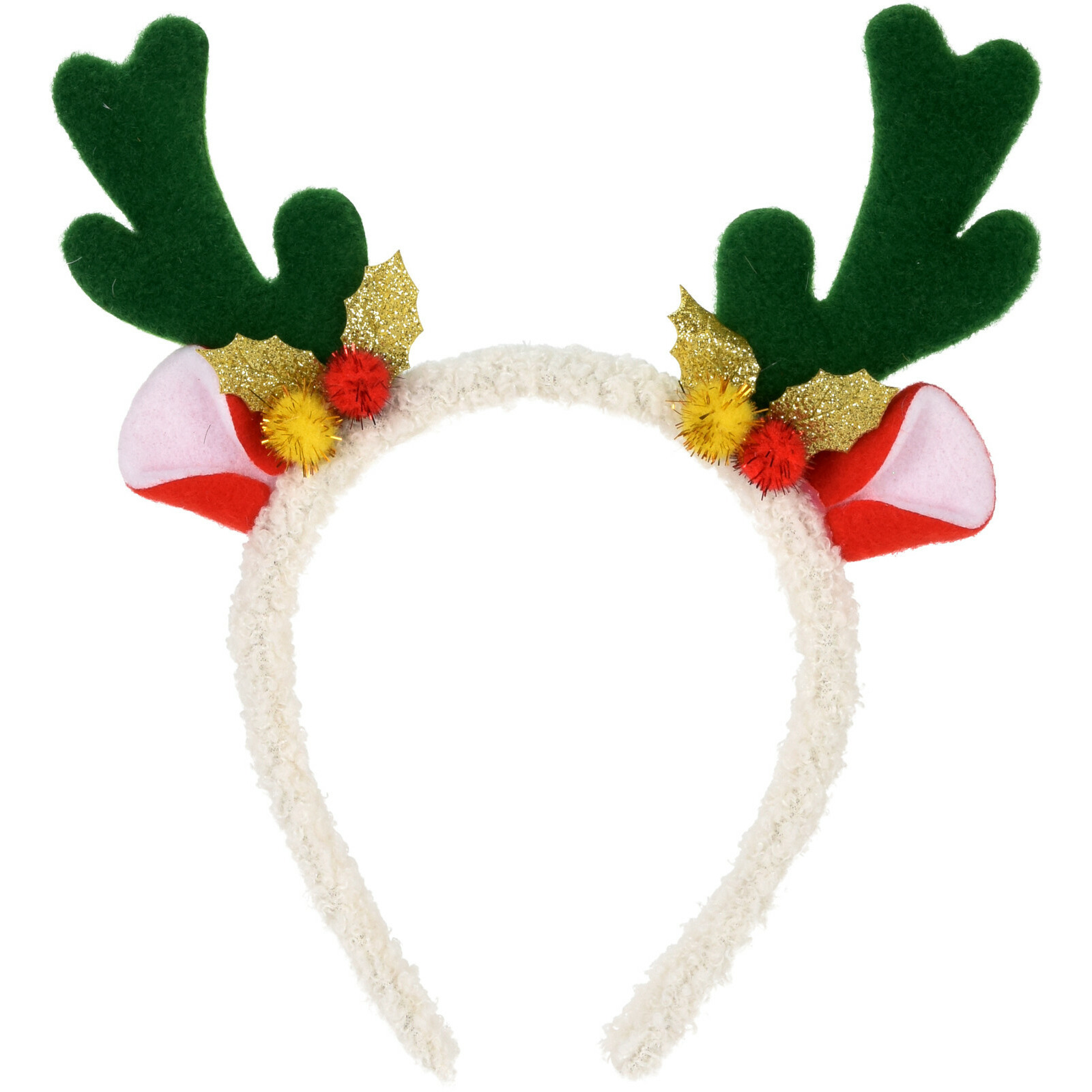 Kerst diadeem/haarband - rendier gewei - groen - 21 cm