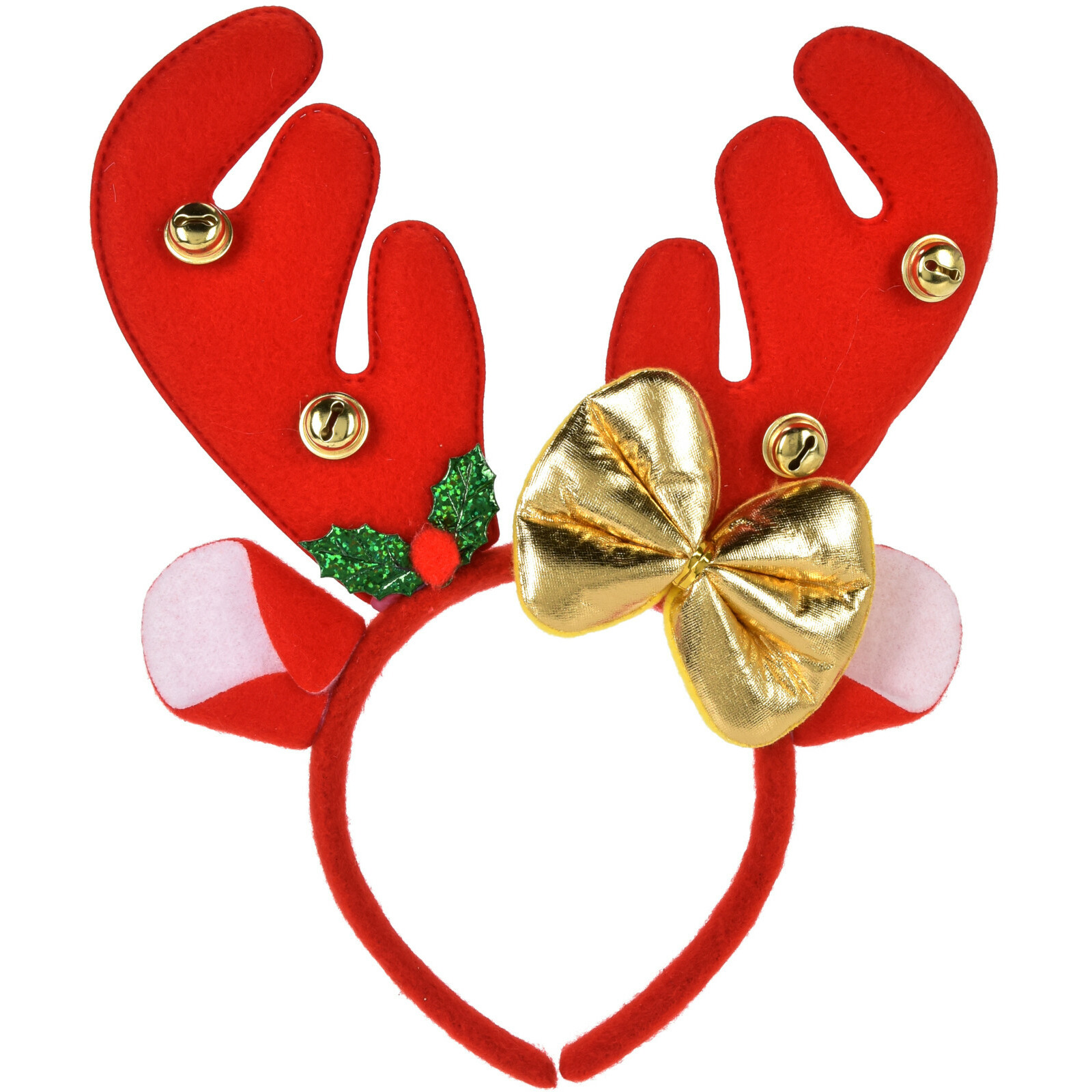 Kerst diadeem/haarband - rendier gewei met strikje - rood - 25 cm