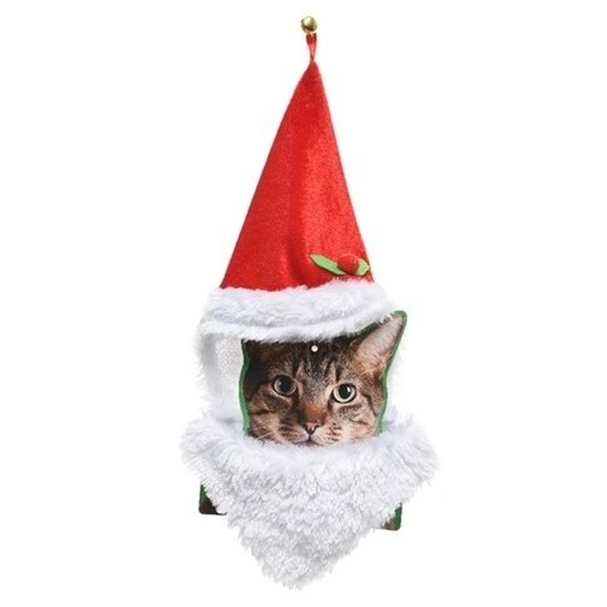 Kerstmannenpak voor katten kerstmuts en baard