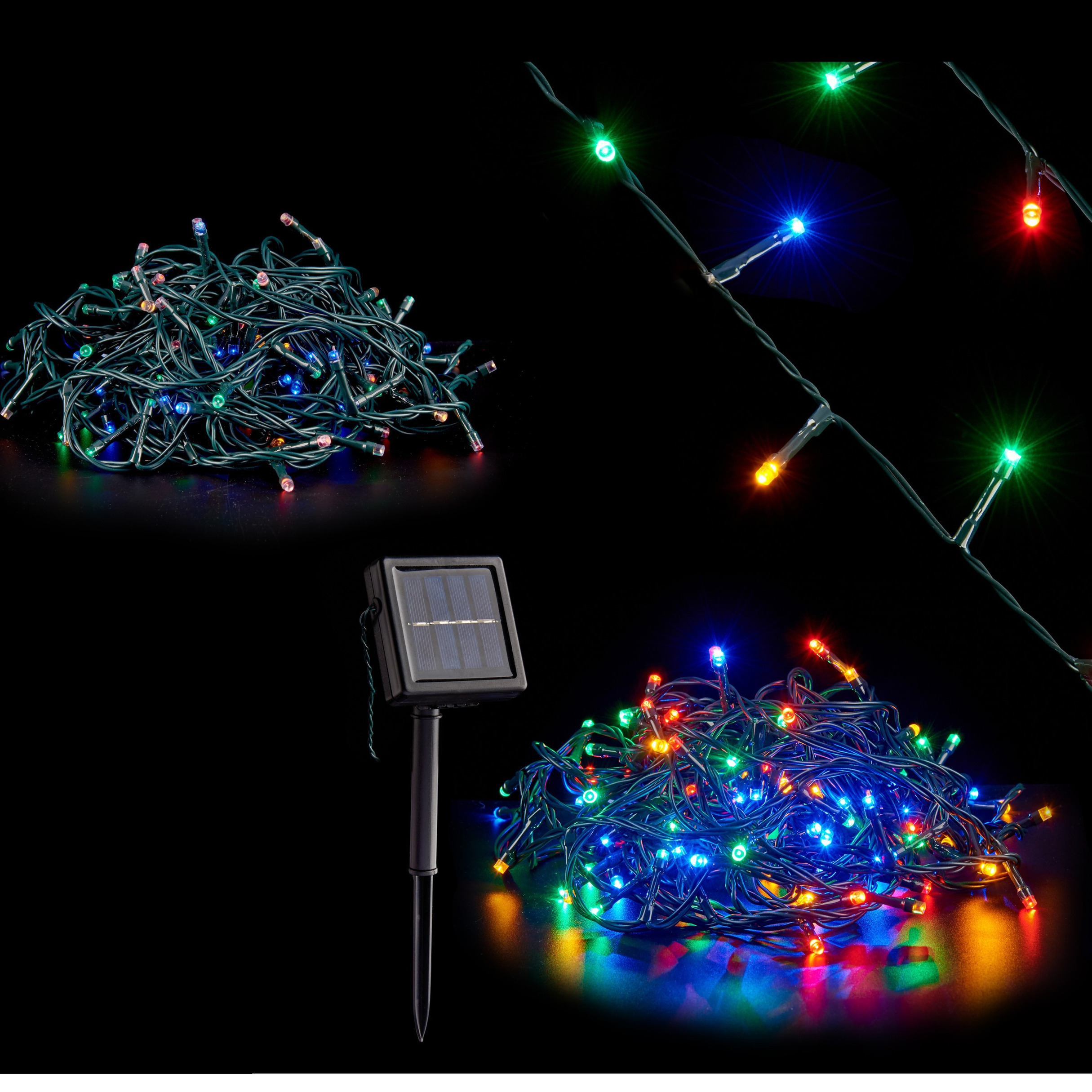 Kerstverlichting/party lights 200 gekleurde LED lampjes op zonne-energie