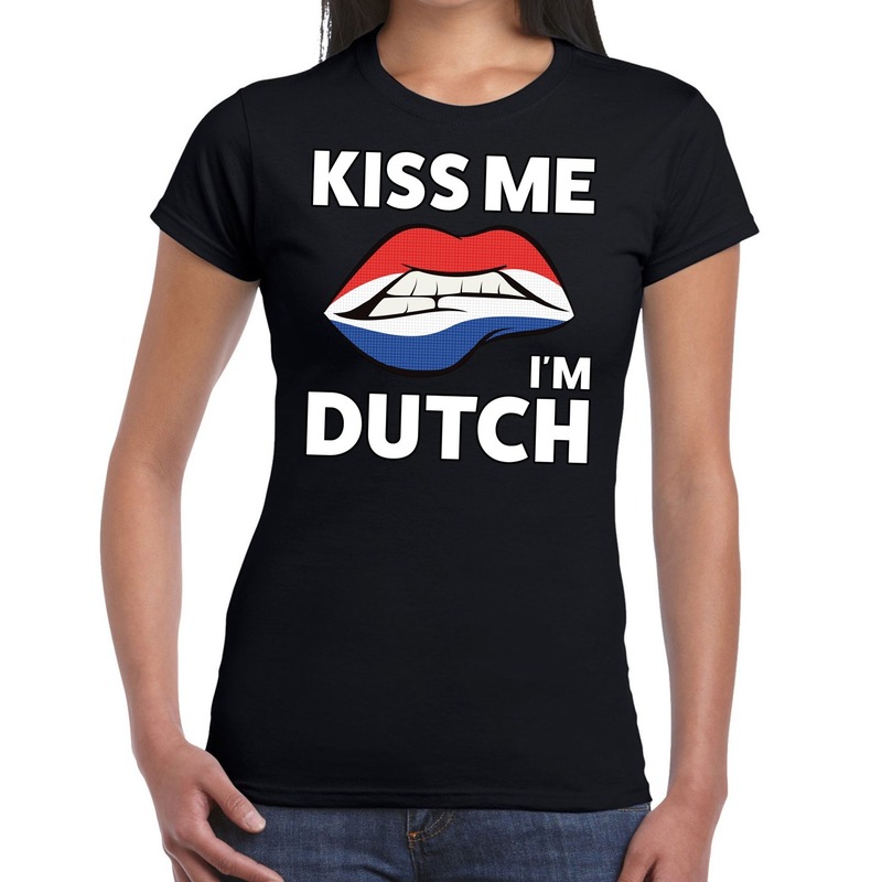Kiss me i am Dutch t-shirt zwart dames