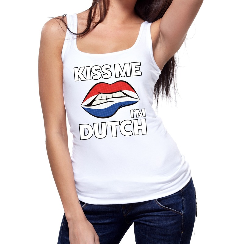Kiss me I am Dutch tanktop - mouwloos shirt wit dames