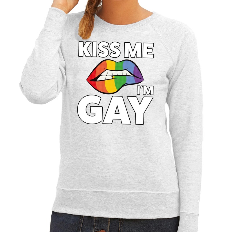 Kiss me I am gay sweater grijs dames