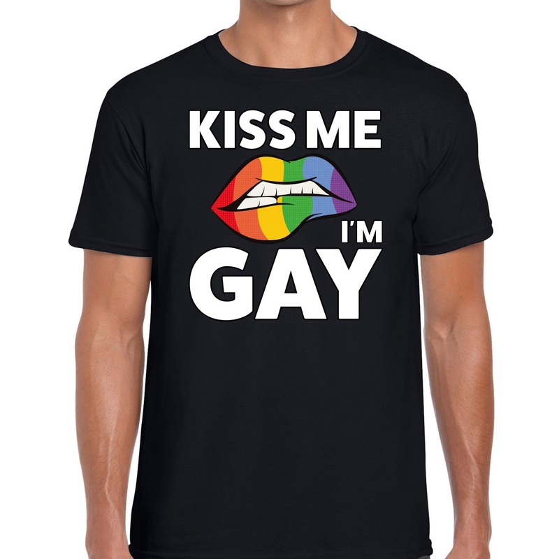 Kiss me i am gay t-shirt zwart voor heren