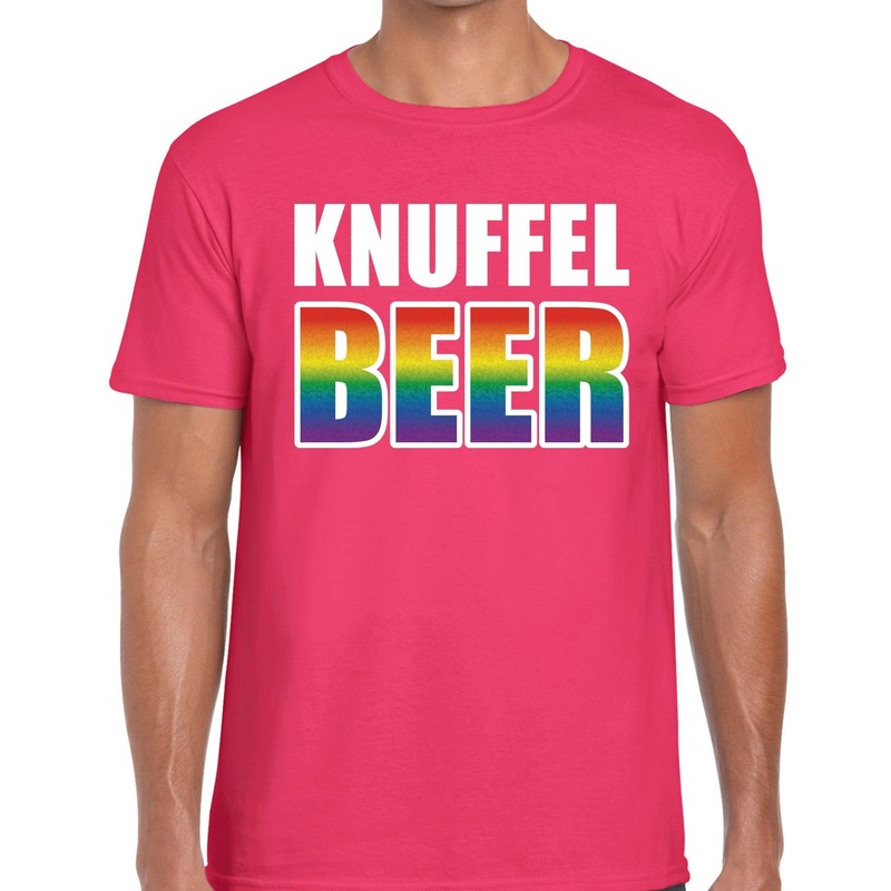Knuffel beer gay pride t-shirt roze voor heren