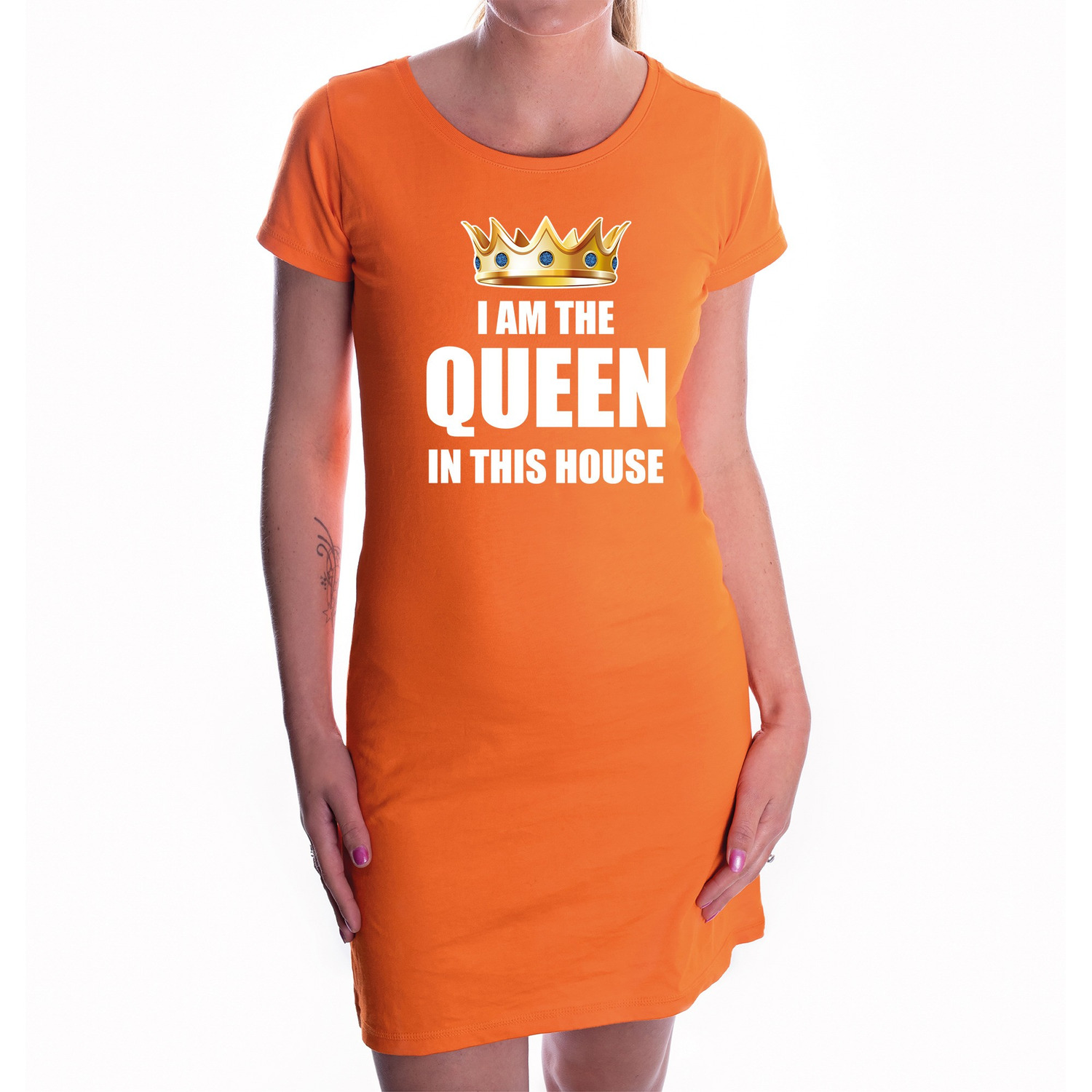 Koningsdag jurk oranje I am the queen in this house voor dames