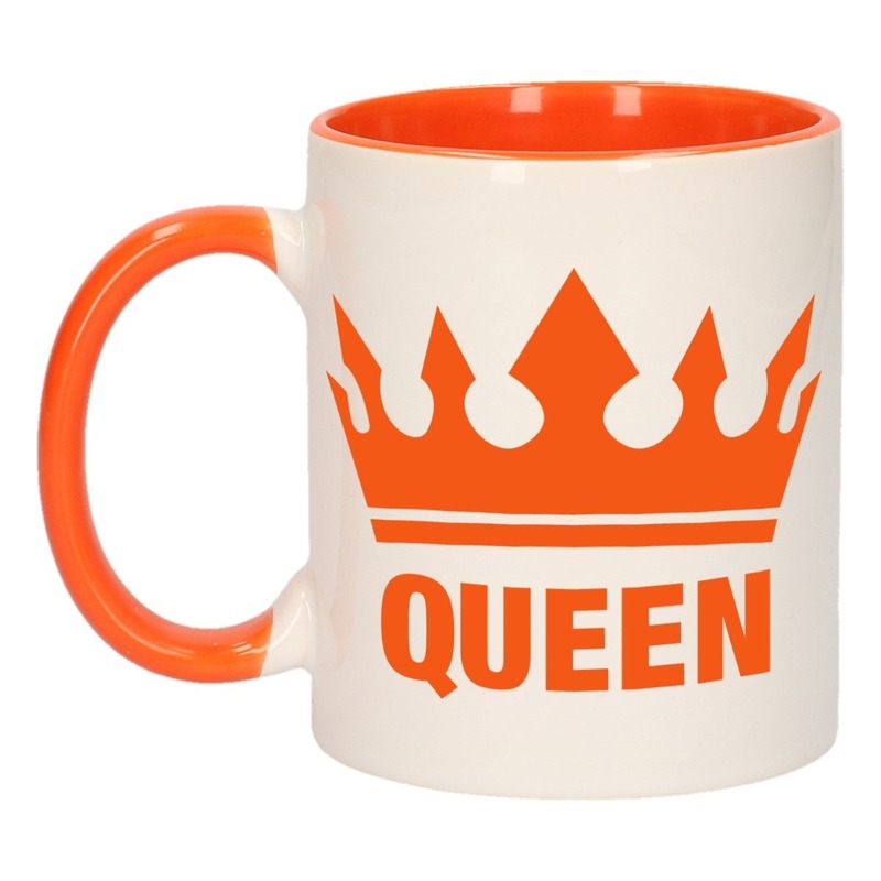 Koningsdag Queen mok/ beker oranje wit 300 ml