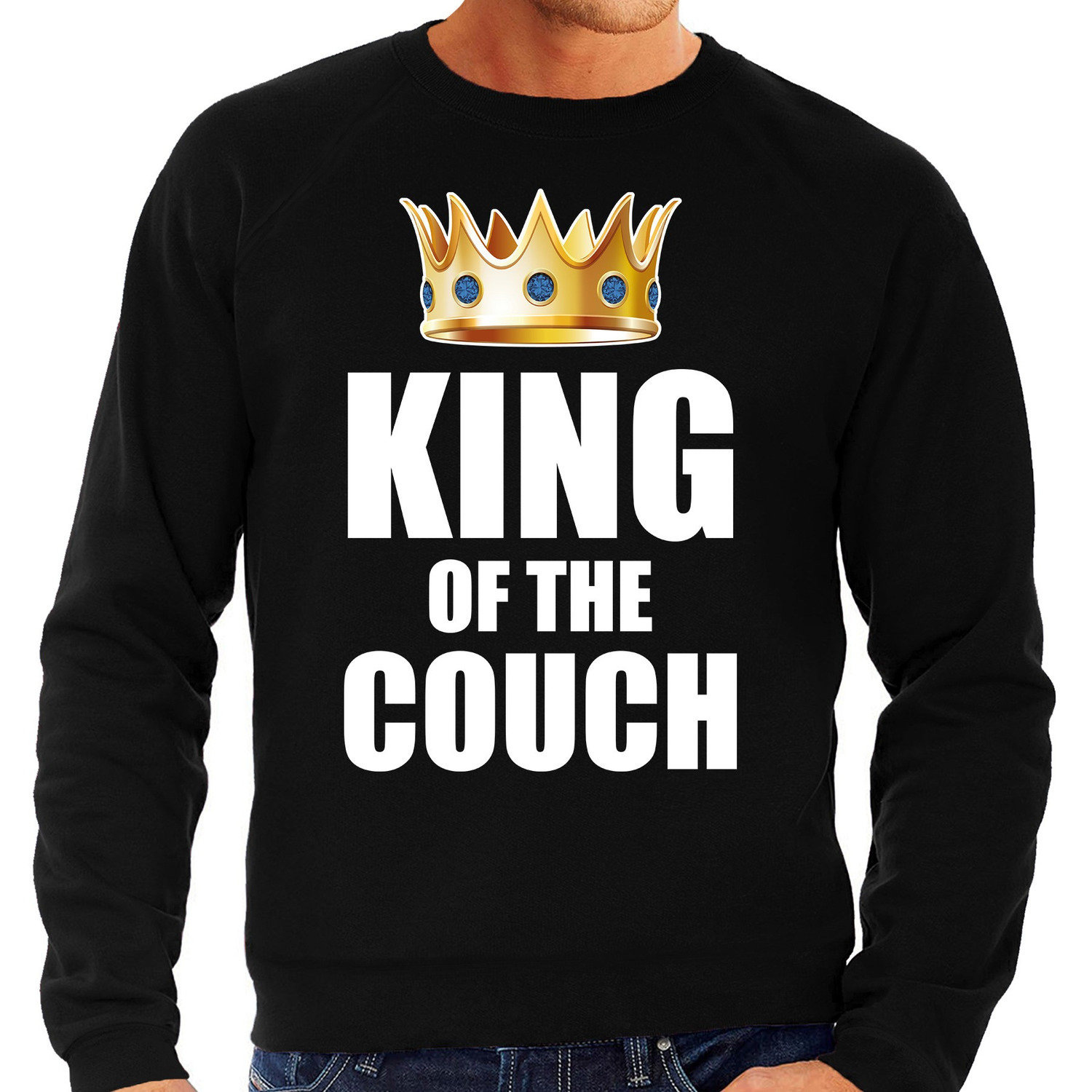 Koningsdag sweater king of the couch zwart voor heren