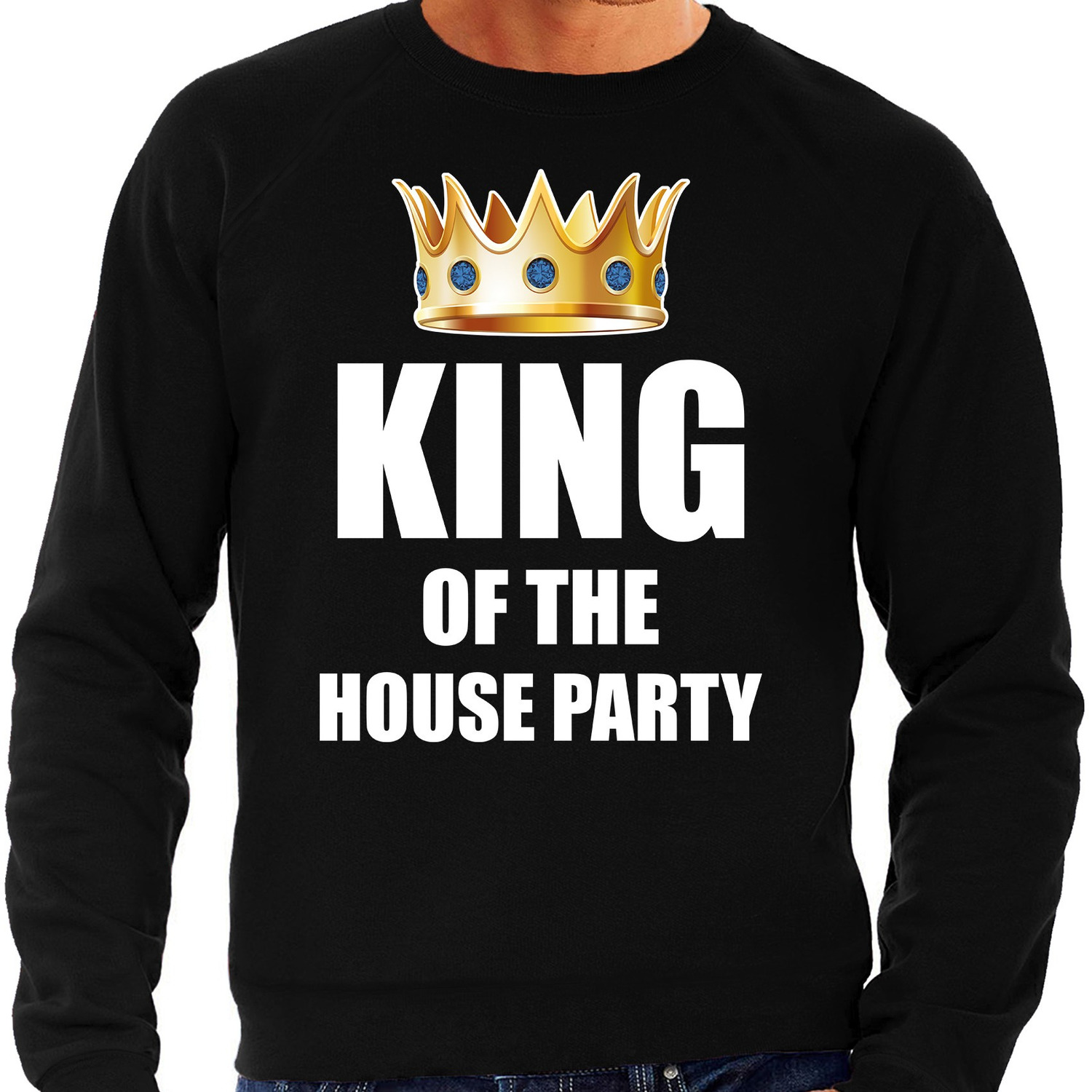 Koningsdag sweater King of the house party zwart voor heren