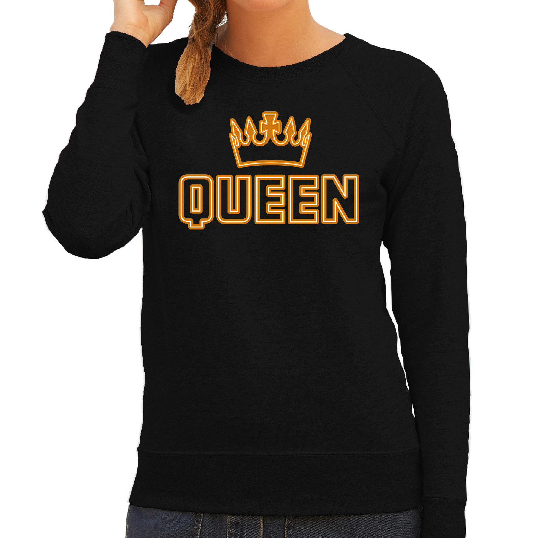Koningsdag sweater - queen kroontje - dames - zwart