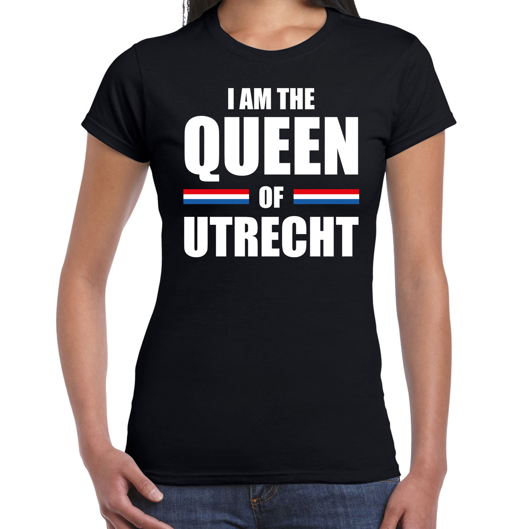 Koningsdag t-shirt I am the Queen of Utrecht zwart voor dames