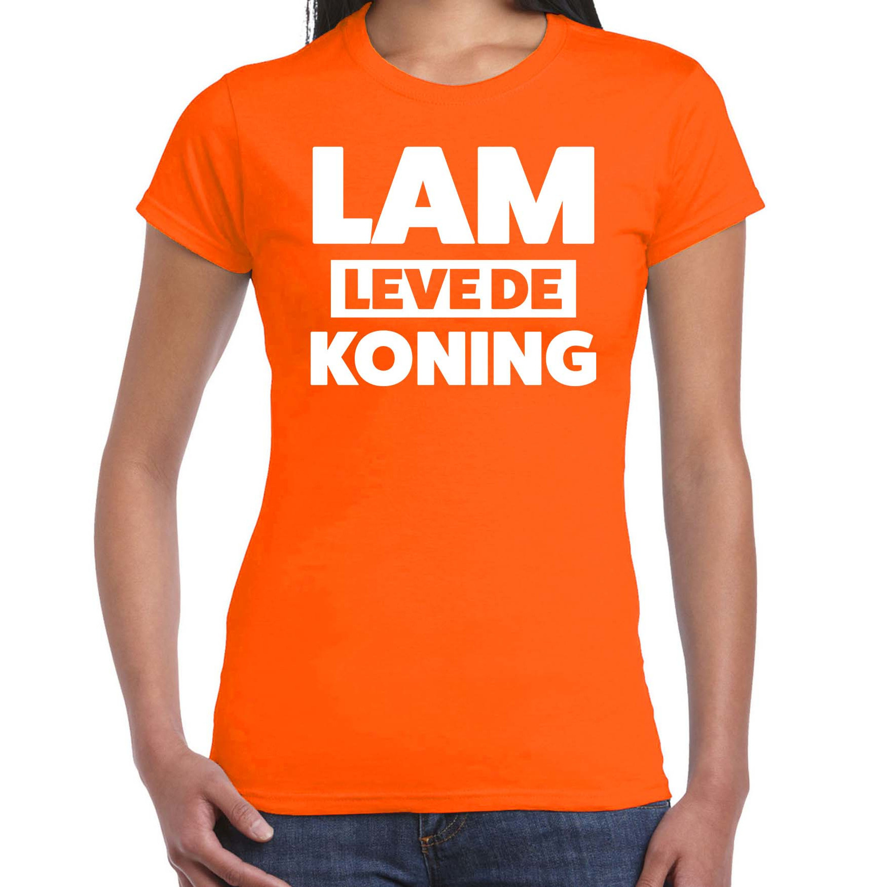 Lam leve de koning t-shirt oranje voor dames - Koningsdag shirts
