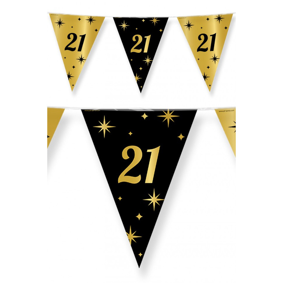 Leeftijd verjaardag feest vlaggetjes 21 jaar geworden zwart/goud 10 meter