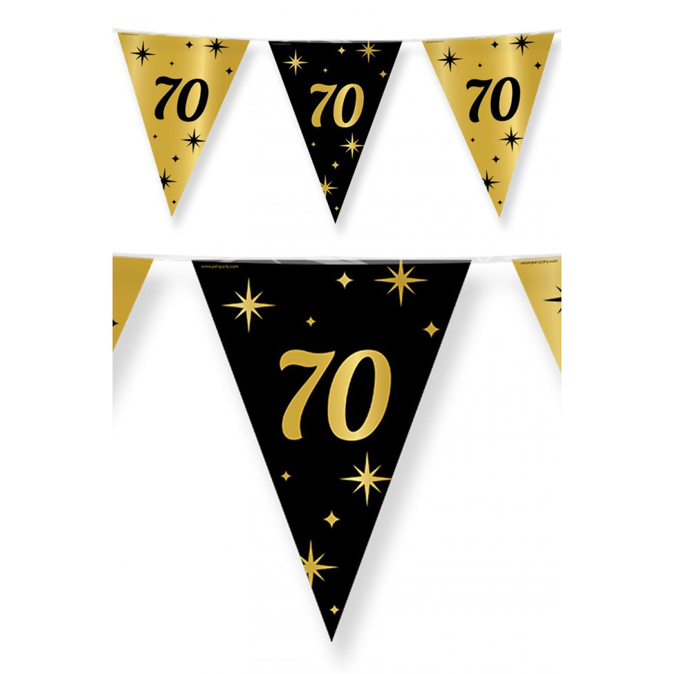 Leeftijd verjaardag feest vlaggetjes 70 jaar geworden zwart/goud 10 meter