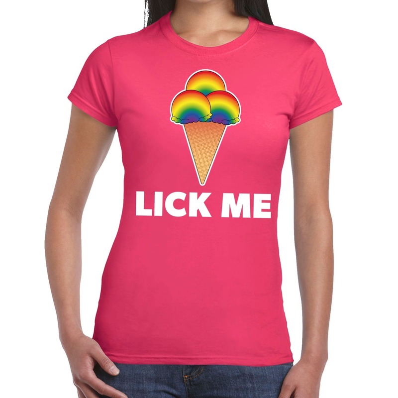 Lick me gay pride t-shirt roze voor dames