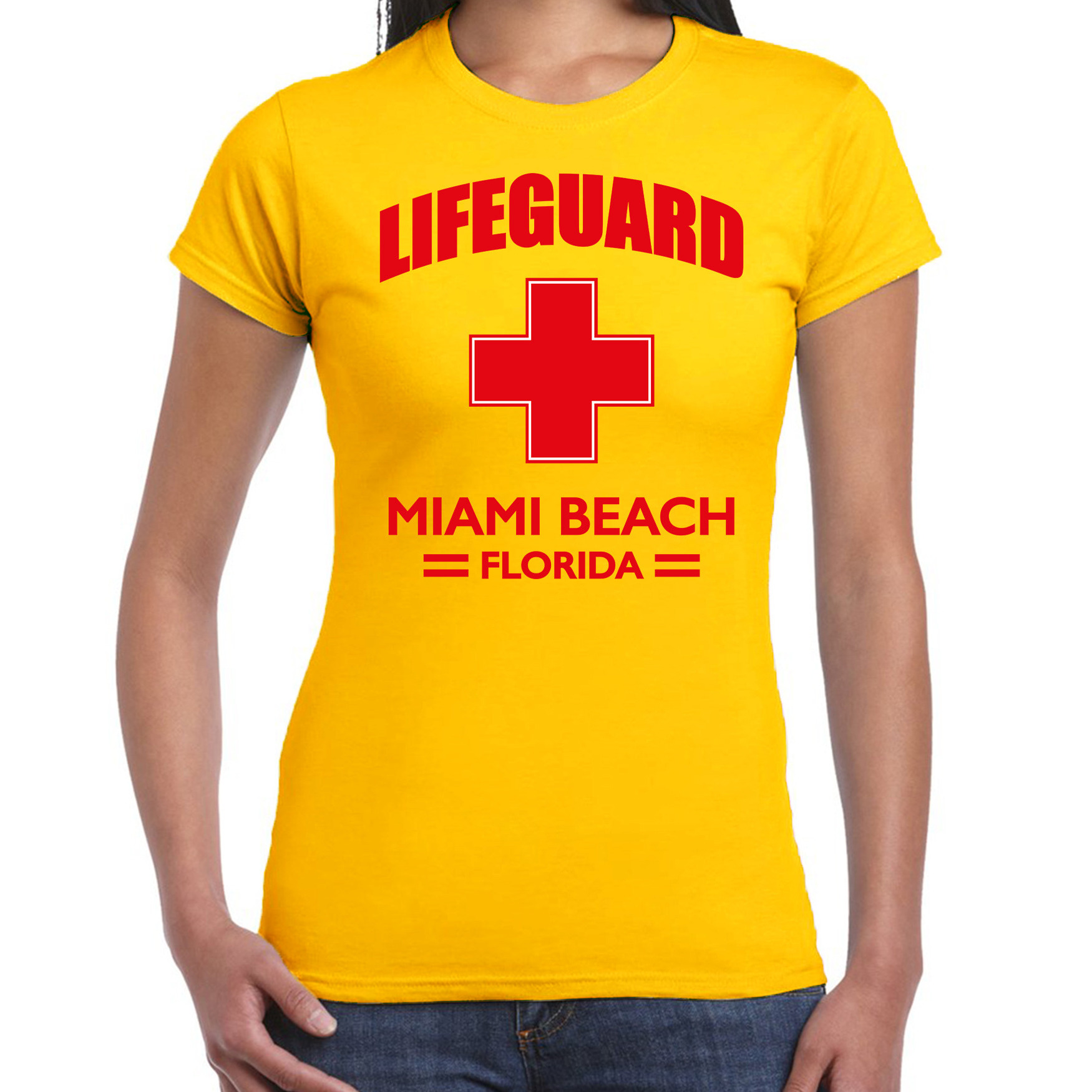 Lifeguard/ strandwacht verkleed t-shirt Lifeguard Miami Beach Florida geel voor dames