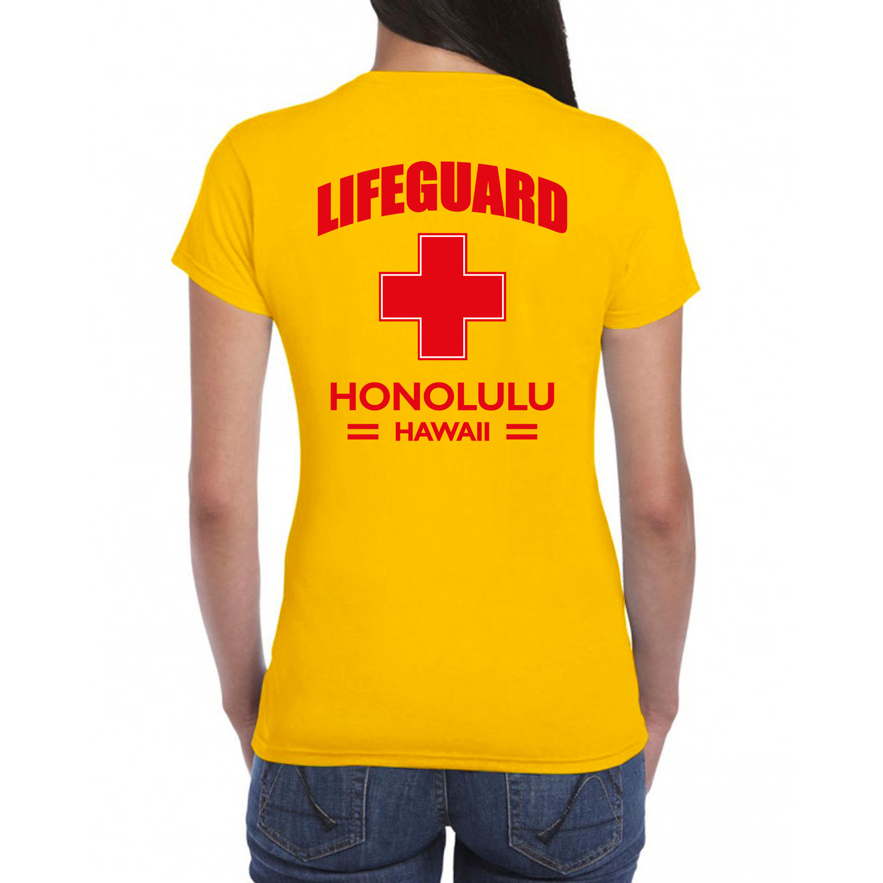 Lifeguard/ strandwacht verkleed t-shirt - shirt Lifeguard Honolulu Hawaii geel voor dames