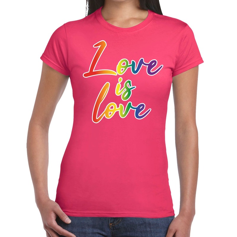 Love is love gay pride t-shirt roze voor dames