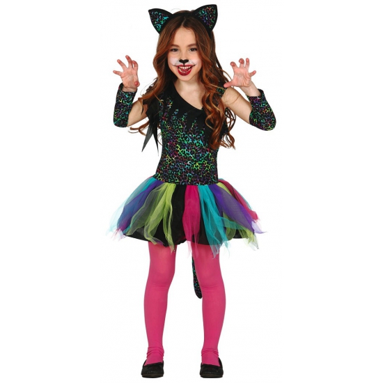 Luxe gekleurd luipaard carnaval / halloween jurkje voor meisjes