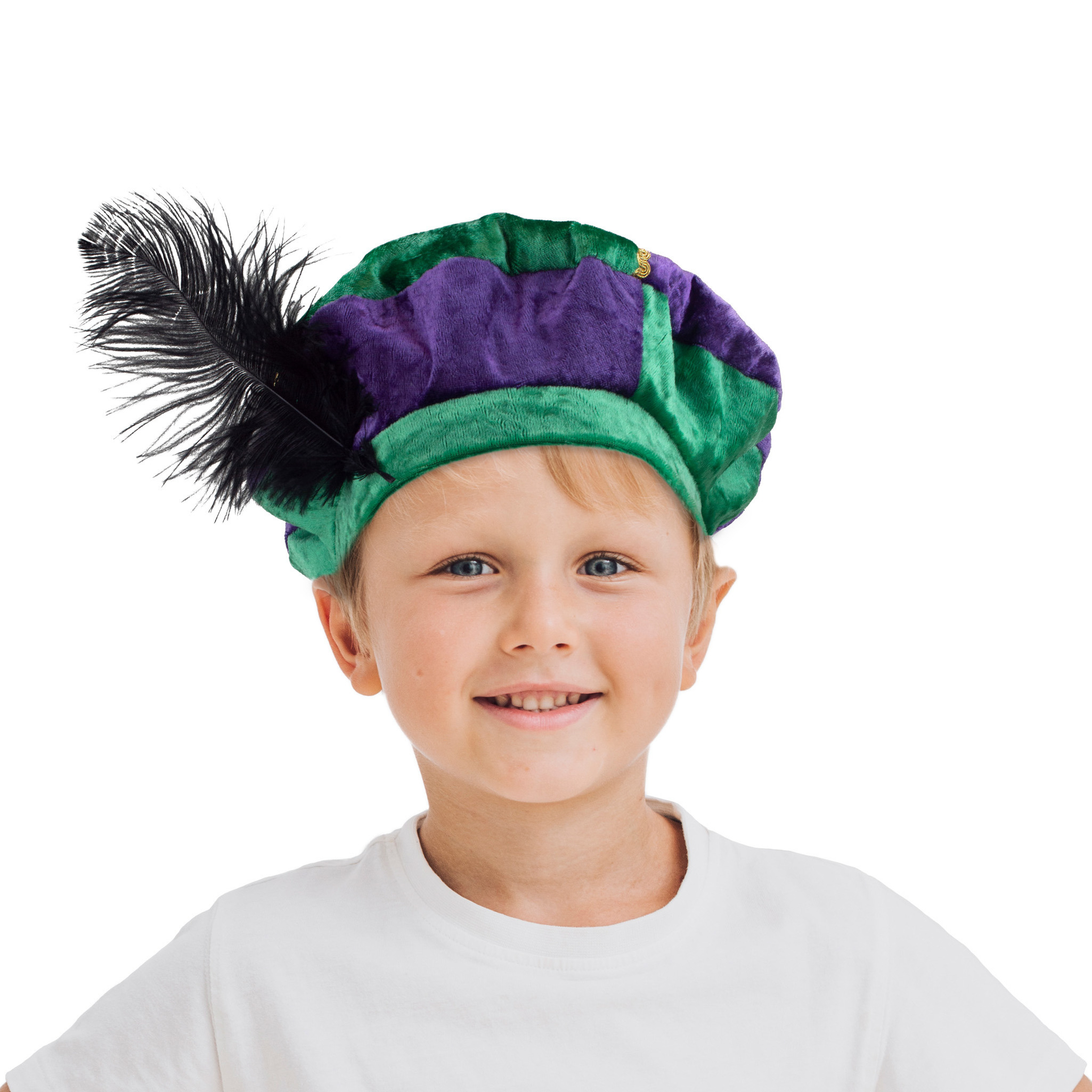 Luxe pietenmuts/baret groen/paars voor kinderen