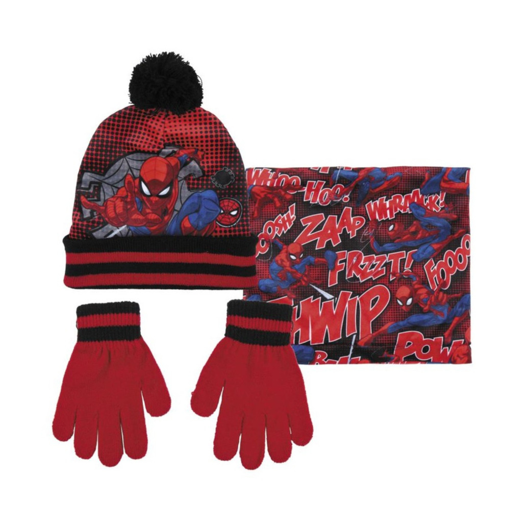 Marvel Spiderman winterset - muts en handschoenen - zwart/rood - voor kinderen