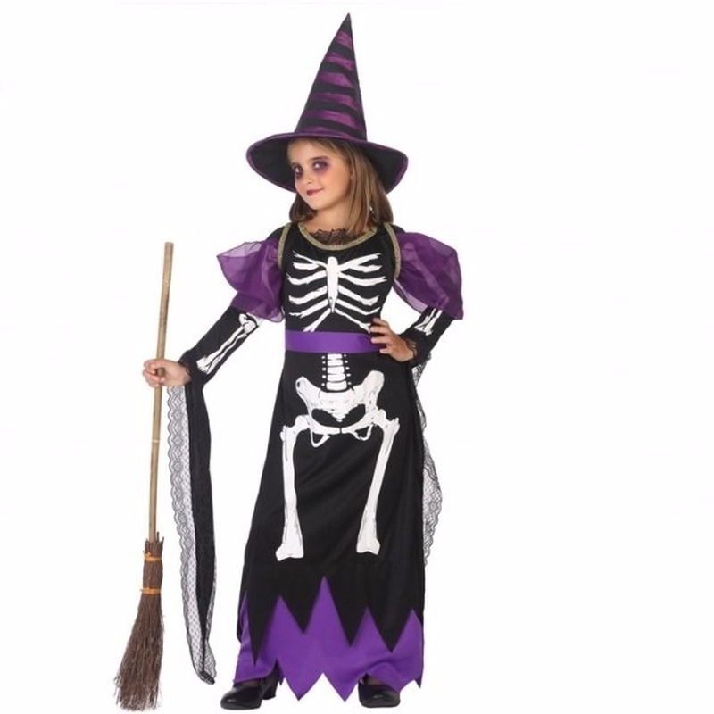Meisjes heksen kostuum met skelet print