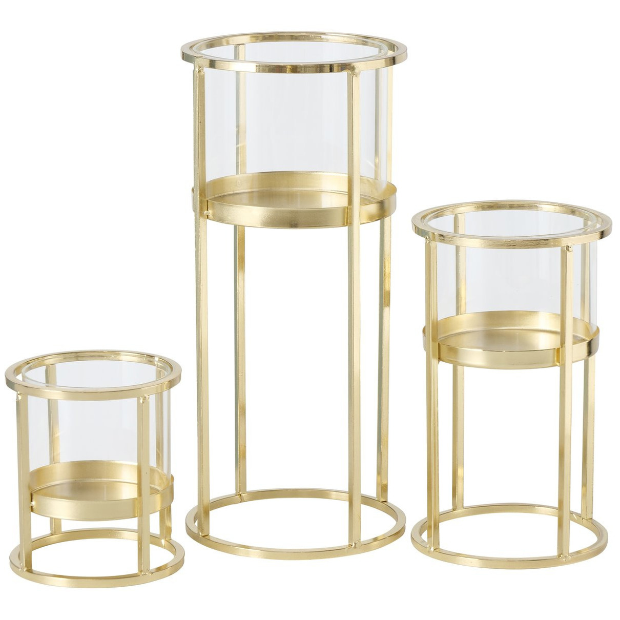 Metalen design kaarsenhouder champagne goud set van 3x stuks