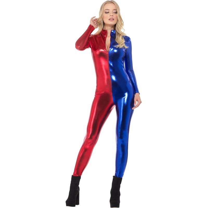 Metallic catsuit rood/blauw voor dames
