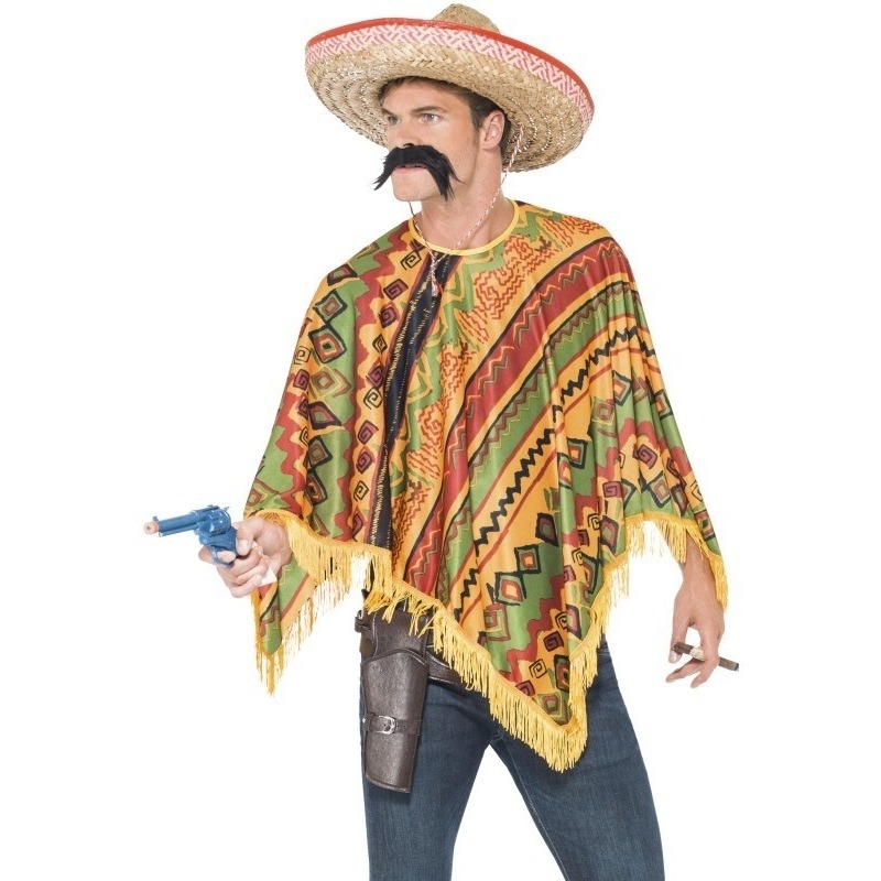 Mexicaanse verkleed poncho en snor voor heren